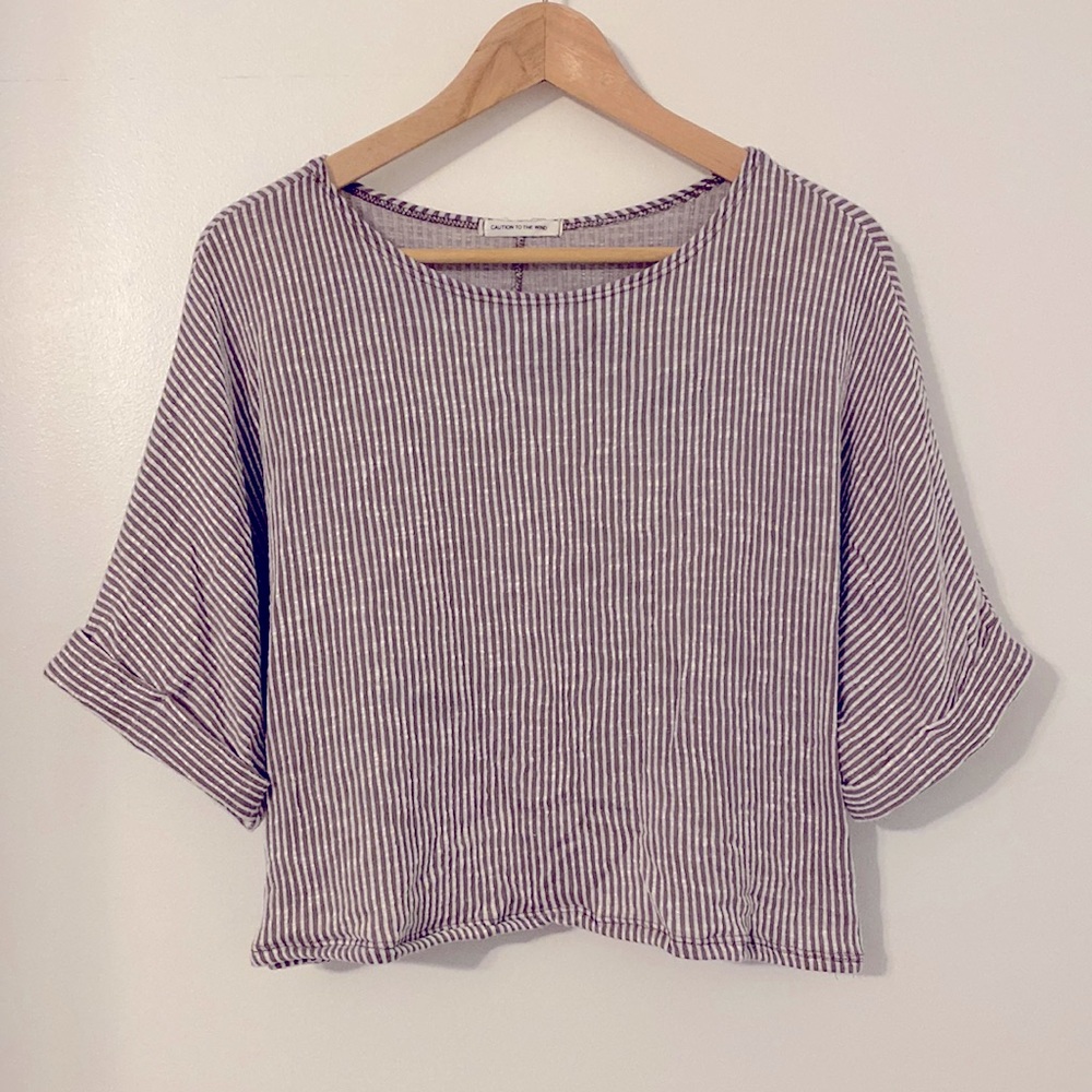 Tan & White Striped Cropped Top